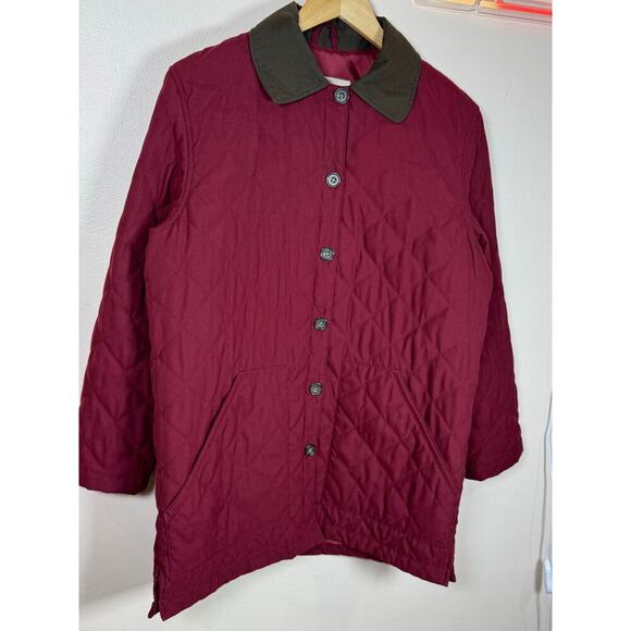 Eddie Bauer Womens Long Quilted Maroon Chore Jacket Brown Collar Utility Small - Picture 1 of 11